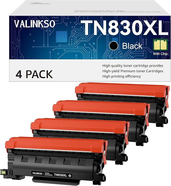 Valinkso TN830XL Toner for Brother Printer 4 Pack Compatible for Brother TN830 by Valinkso