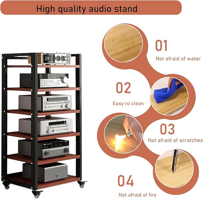 Dernoing 6 Tier Audio Rack Tower, CD Record Player Stereo Receiver AV Equipment - Image 6