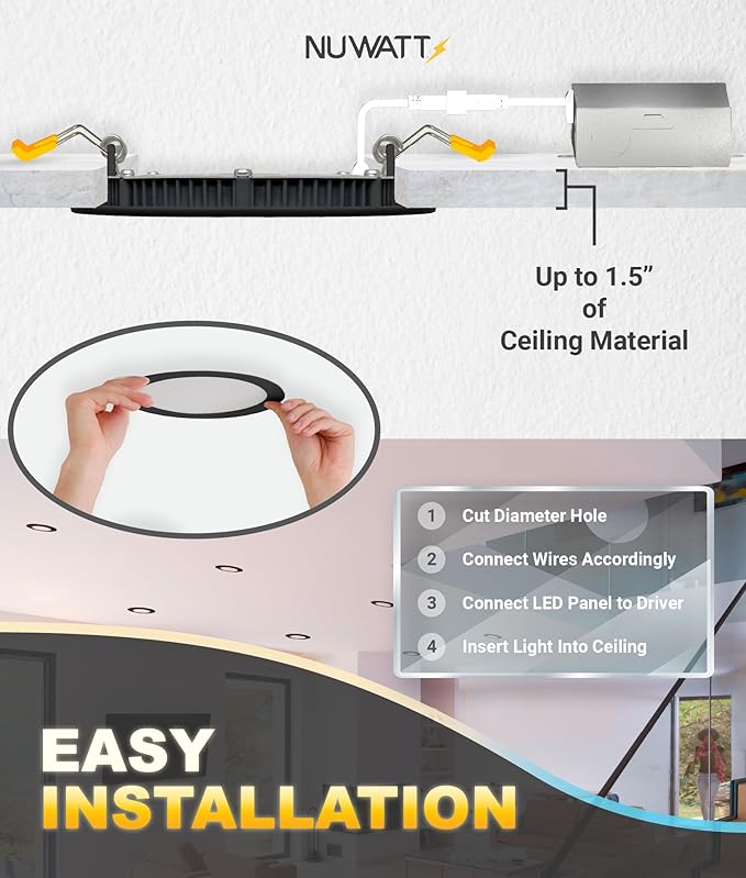 NUWATT 6 Pack, 4 Inch Ultra-Thin LED Recessed Lighting Black, 5CCT - Image 8