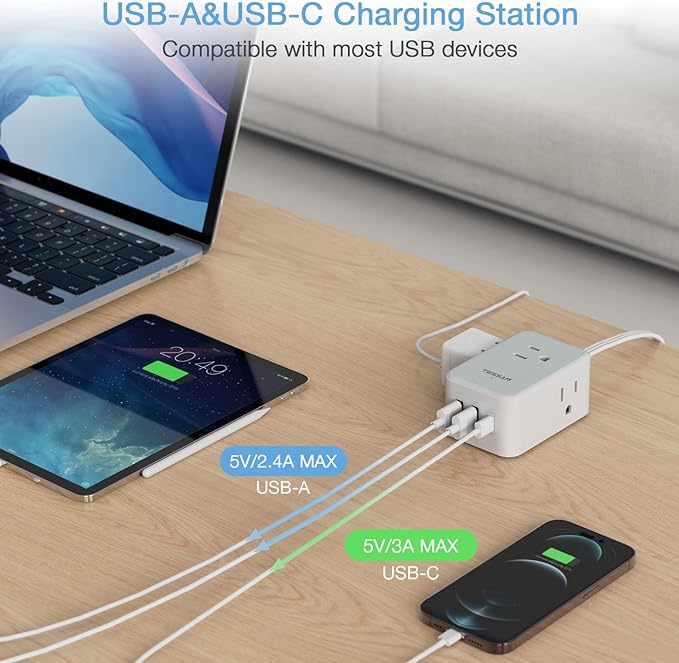 Ultra Thin Flat Extension Cord 10 FT, TESSAN Small Flat Plug Power Strip - Image 5
