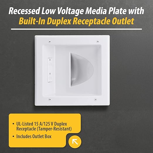 DATA COMM Electronic 45-0031-WH Recessed Low Voltage Media Wall Plate w/ - Image 3