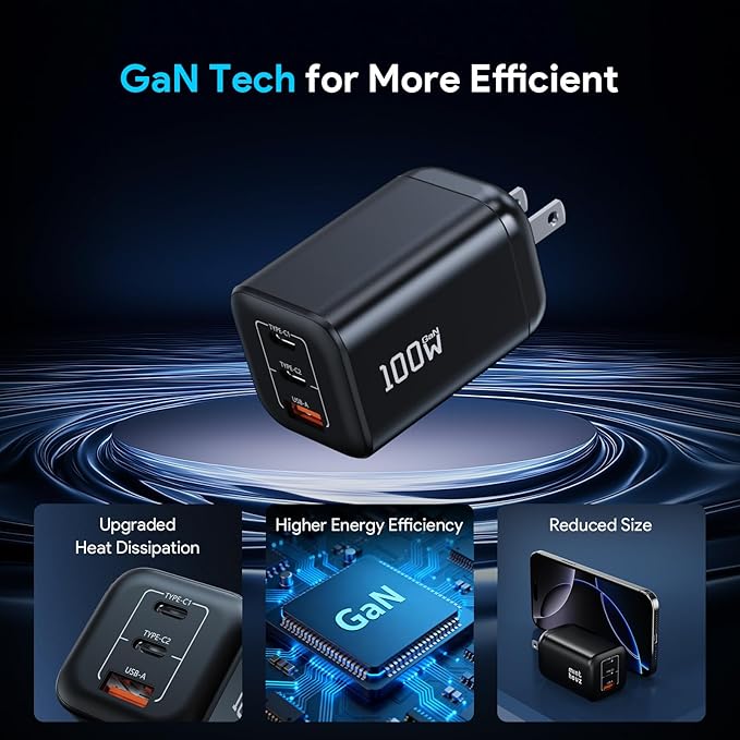 Minthouz 100W GaN Charger, 3-Port PD3.0 Fast Charging Station - Image 4