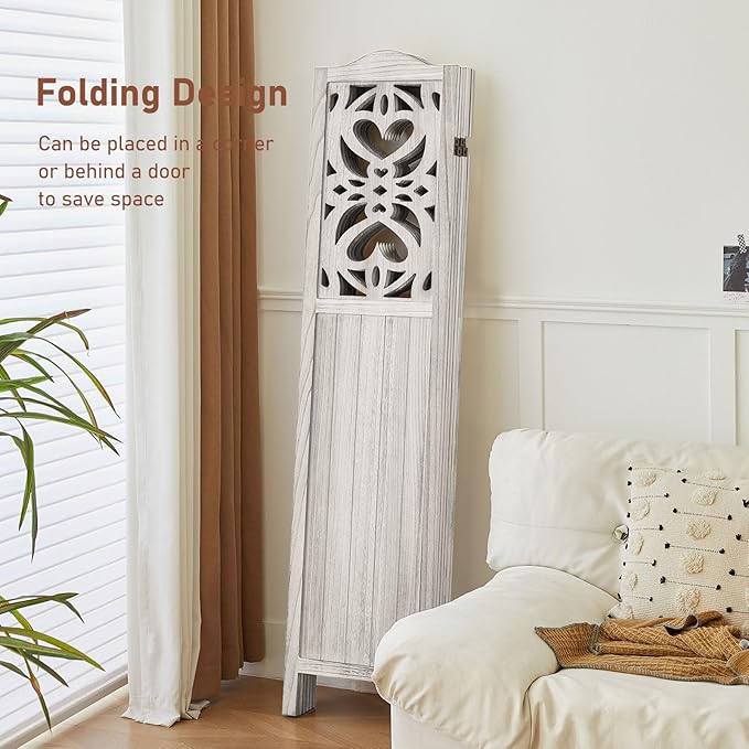 ALeesing 6 Panel Room Divider Fully Assembled, Carved Room Dividers and Folding - Image 4