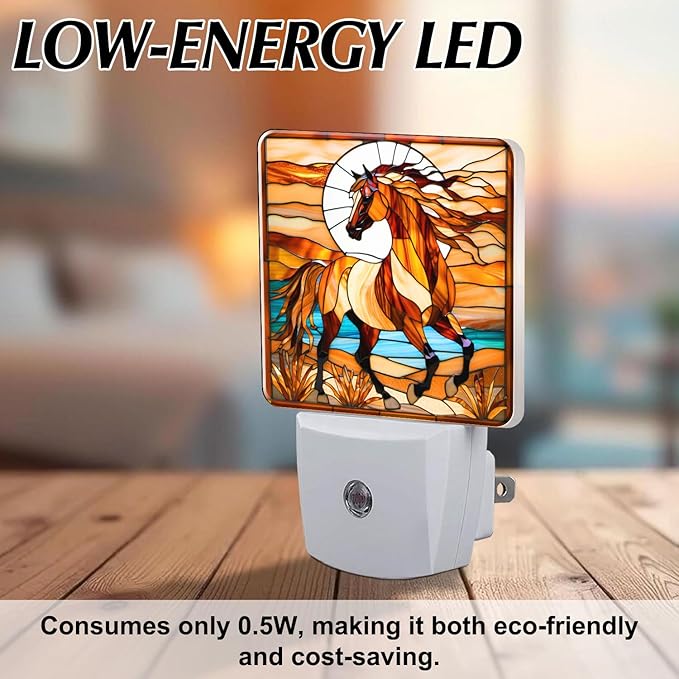 PODMemory Horse Stained Glass Night Lights Plug into Wall - Image 6