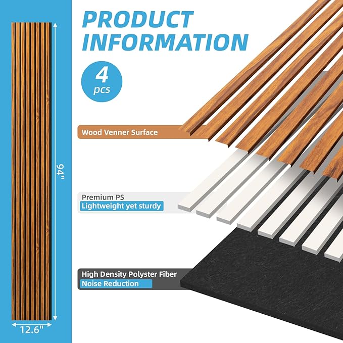 Art3d 4-Piece 94 x 12.6 Inch Acoustic Lightweight Slat Wall Panel - Image 6