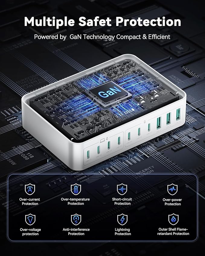 480W USB C Charger Block, Rocoren 10-Ports USB C Charging Station - Image 5