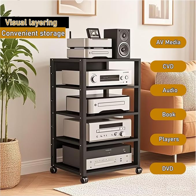 Dernoing 5 Tier Audio Rack Tower, CD Record Player Stereo Receiver AV Equipment - Image 4