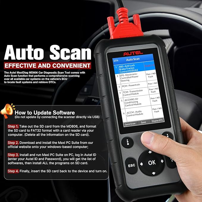 Autel MaxiDiag MD806 OBD2 Scanner, ABS SRS Engine Transmission 4 Systems - Image 8