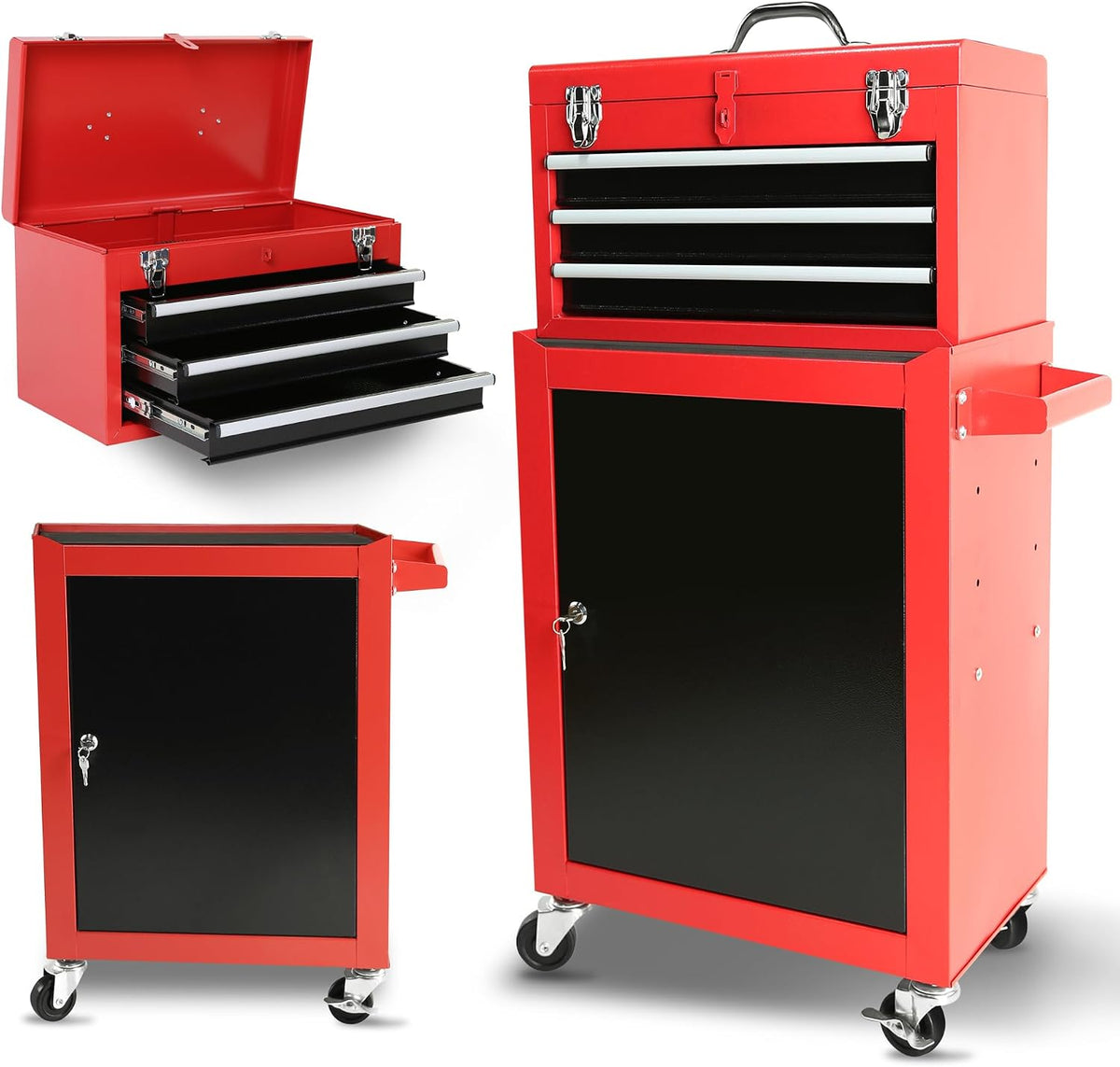 henf 3-drawer rolling tool storage cabinet with detachable, main product view