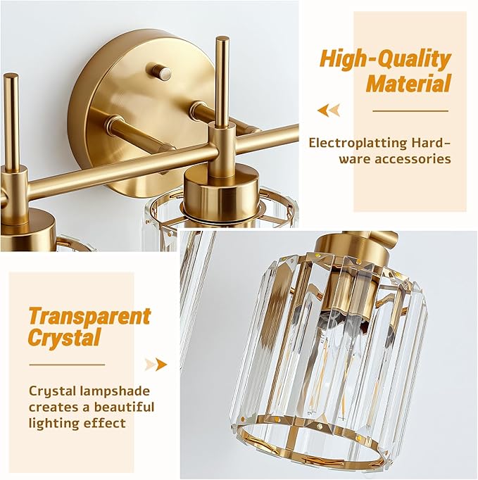 EJIAXIN Bathroom Lighting Fixtures, 3 Light Gold Bathroom Light Fixtures - Image 2