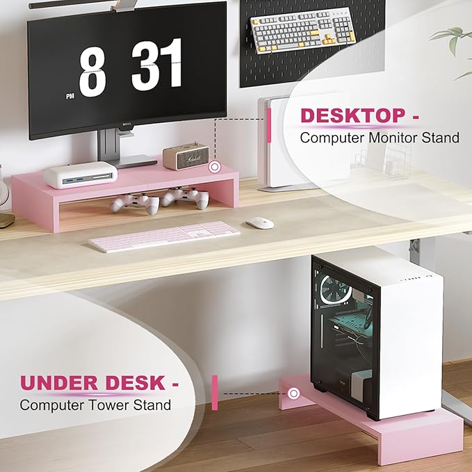 TEAMIX 2 Pack Pink Monitor Riser-20L inch, Cute Monitor Stand - Image 6