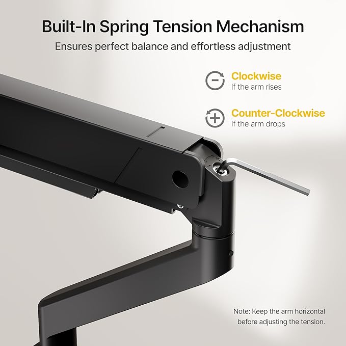 monTEK Tall Single Monitor Arm for 17 to 45 Inch Curved Screen Adjustable - Image 6