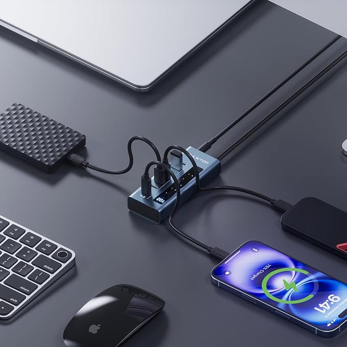 USB C Hub for Laptop, PULWTOP 7 in 1 10Gbps USB Adapter Support Data & Charging - Image 7