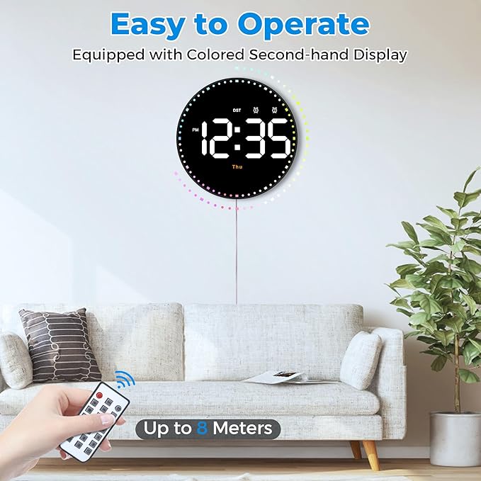 SZELAM Digital Wall Clock, Adjustable Brightness, Temperature, 12/24 H - Image 4
