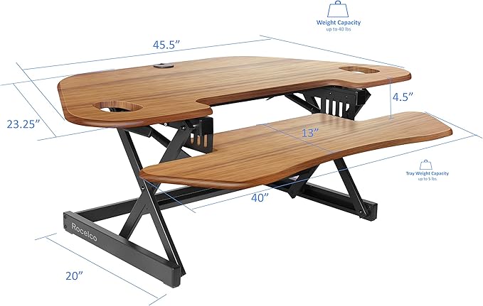 Rocelco 46" Large Height Adjustable Corner Standing Desk Converter - Image 3