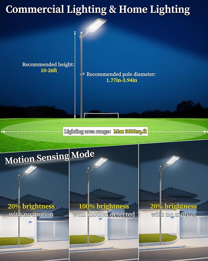 Gefolly SL-9600W Solar Street Light Outdoor 780000LM Wide Angle Commercial - Image 5