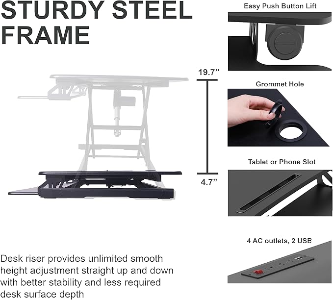 Rocelco 37.4" Electric Standing Desk Converter - Image 4