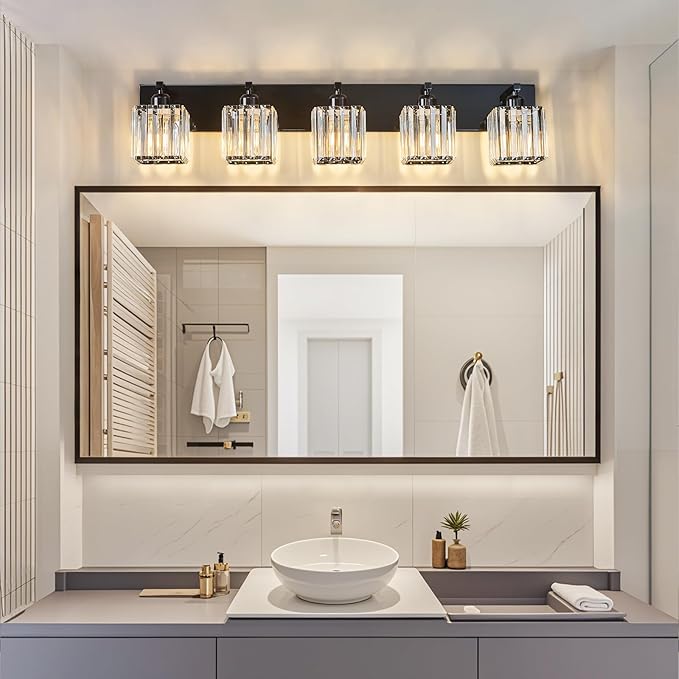FDPBY Modern Bathroom Vanity Light 5-Lights Plating Black Crystal Bathroom Wall - Image 2