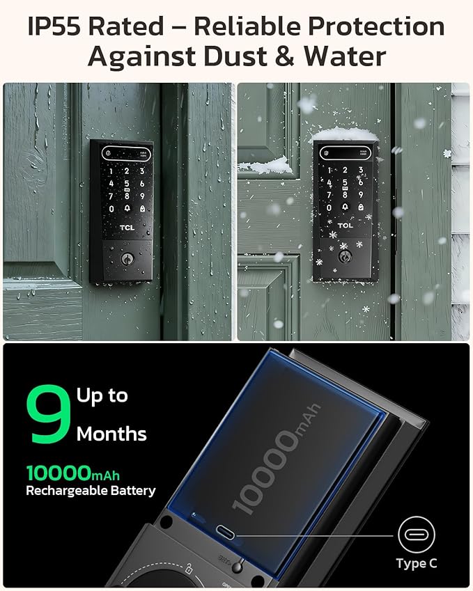 TCL D2 Pro Smart Lock with Palm Vein Recognition, 10000mAh Rechargeable Battery - Image 9