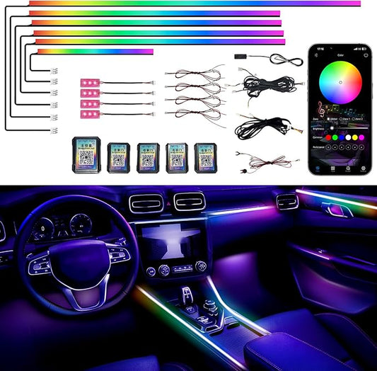 Acrylic Interior Car LED Strip Lights, Colorful 10-in-1 Car Ambient Lighting Kit by Unknown