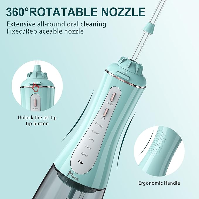 MOCEL Water Dental Flosser for Teeth - 350ML Large Tank 5 Modes & 6 Tips - Image 5