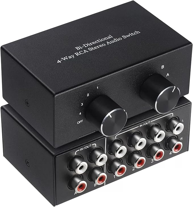 RCA L/R Audio Switcher, 4-in-2-Out Analogue Audio Switch, Noiseless Stereo by SAIZHUO
