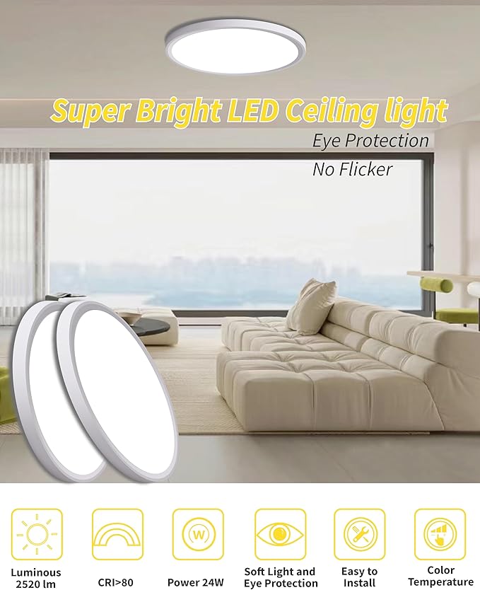 4Pack 12 Inch Dimmable LED Flush Mount Ceiling Light Panel, 24W 2520LM - Image 3