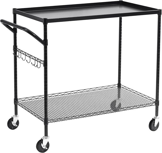 WDT 2-Tier Utility Cart with Wheels, Metal Cart with 1000LBS Capacity, NSF by WDT