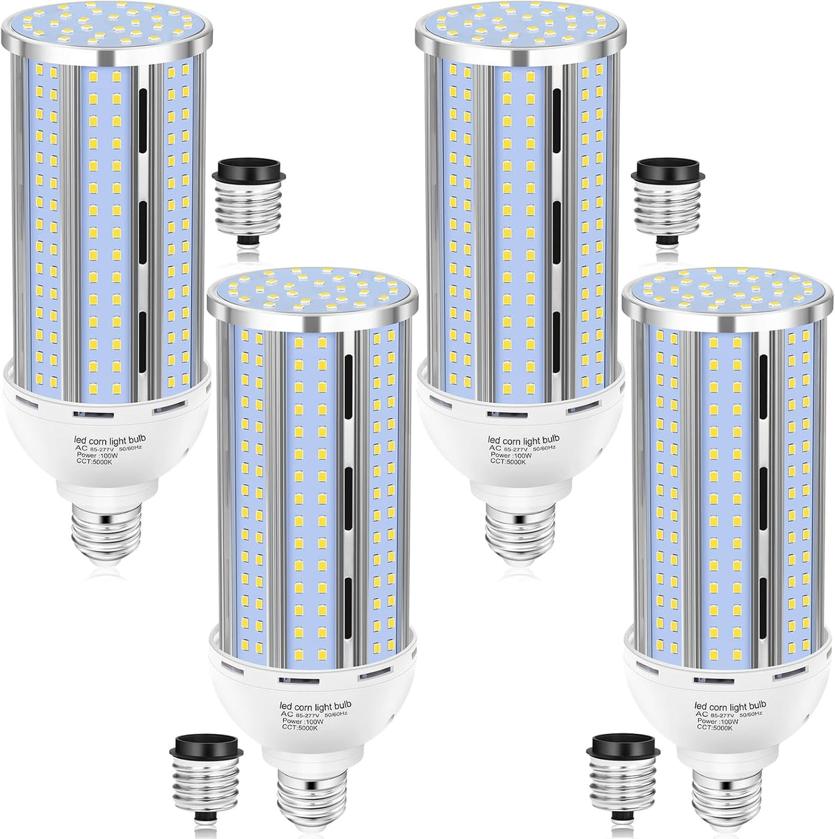 XYCN 4 Pack 100W Corn LED Light Bulb Fanless, 5000K Daylight E26/E39 Large
