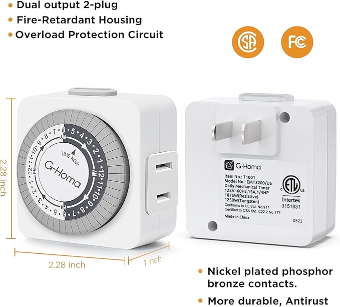G-Homa Timers for Electrical Outlets, 24 Hour Indoor Plug-in Mechanical Timer - Image 4