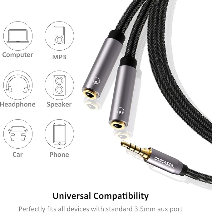 DUKABEL Headphone Splitter, Strong Braided & Gold-Plated 3.5mm Stereo Audio Y - Image 4