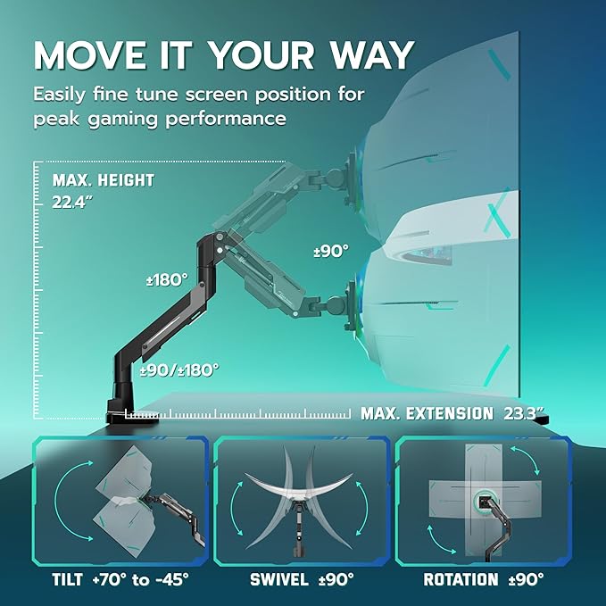 ARES WING Heavy Duty Single Monitor Arm - Image 7