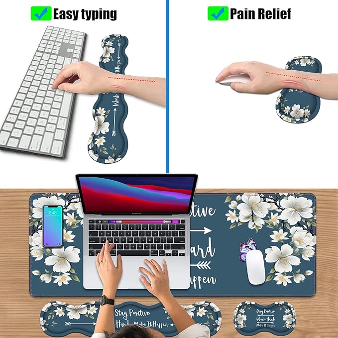 4 in 1 Ergonomic Keyboard Wrist Rest & Mouse Pad Wrist Rest Set, Stay Positive - Image 6