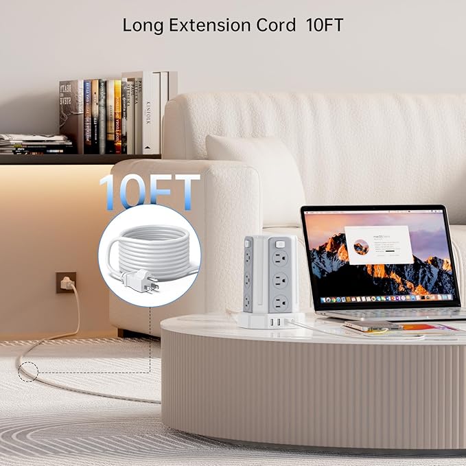 Power Strip Surge Protector, 10 Ft Extension Cord - Image 4