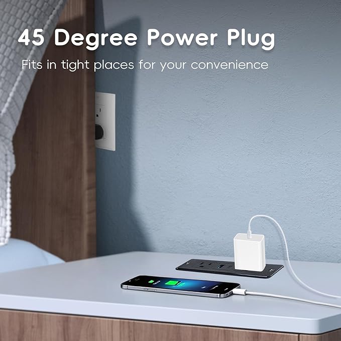 2 Pack 20W Recessed Power Strips USB, 2 AC + 1 USB-C + 1 USB-A, 6ft Cord - Image 5