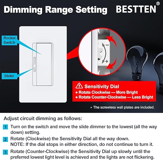 BESTTEN 10 Pack Super Slim Digital Dimmer Light Switch, Quiet Rocker, Max 300W - Image 7
