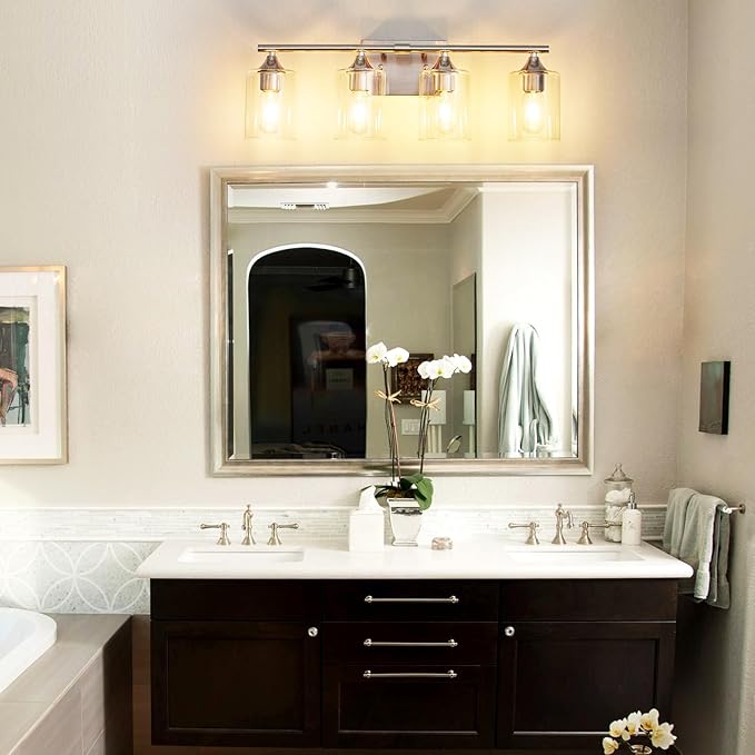 XPEHK 4-Light Bathroom Light Fixtures, Brushed Nickel Vanity Lighting Fixtures - Image 2