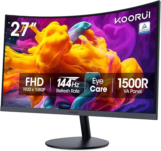 KOORUI 27 Inch Curved Monitor FHD 1080P 144Hz Gaming Office Computer Monitors by KOORUI