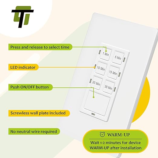 TG 30-Minute No Neutral Wire Countdown Timer Switch, 1-5-10-15-20-30 Min - Image 5