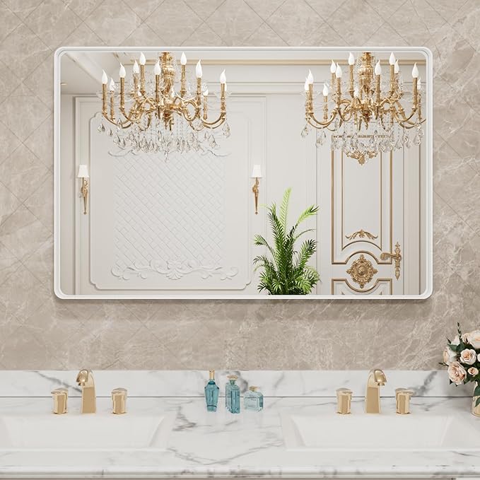 LOAAO 40x30 Inch White Metal Framed Bathroom Mirror - Image 8
