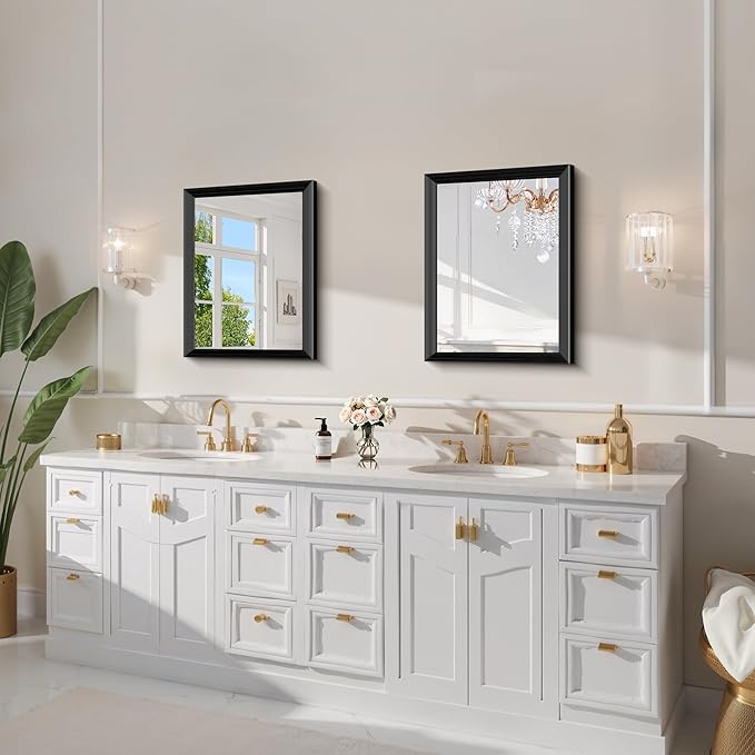 Black Bathroom Mirror 18 x 24 Inch Rectangle Wave Beveled - Image 7