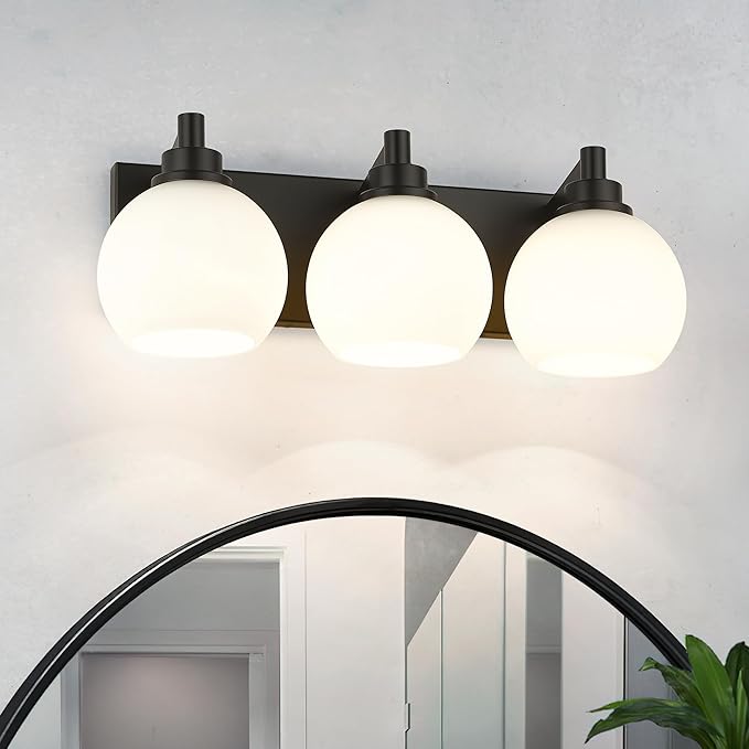 METWET Bathroom Light Fixtures, 3-Light Matte Black Vanity Light, Modern Wall by Metwet