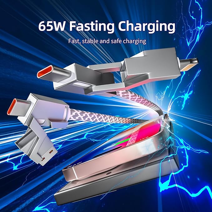4 in 1 Charging Cable 5FT -MAX 66W Fast Charging Multi Charging Cable - Image 6