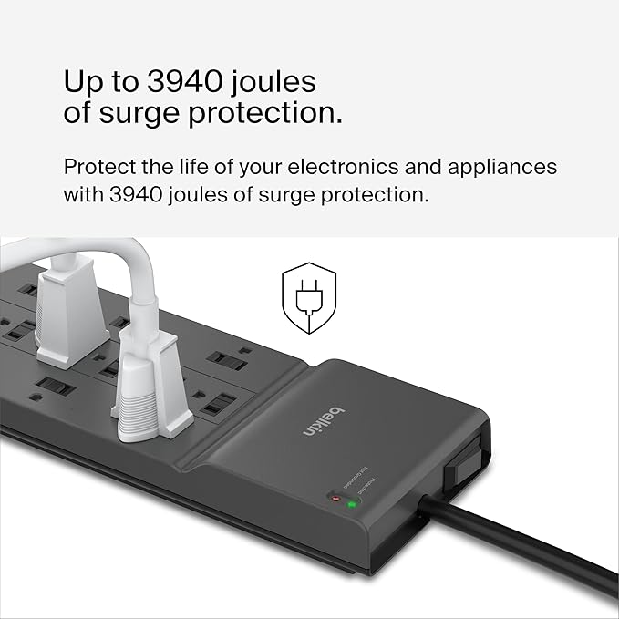 Belkin 12-Outlet Surge Protector Power Strip w/ 12 AC Outlets & 8ft Flat Plug - Image 3