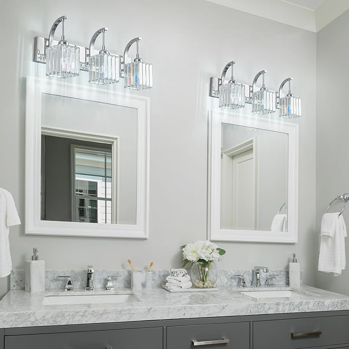 FDPBY Crystal Vanity Lights 3-Light Chrome Bathroom Vanity Lights Modern - Image 3