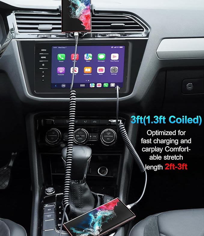USB C Cable 3A Fast Charging 5FT Coiled USBC to USBC Charger Cable - Image 4