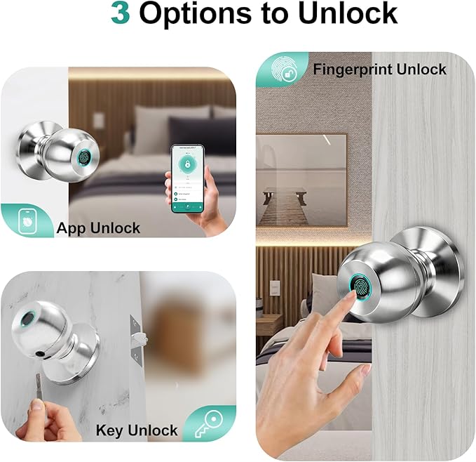 UMIK UMIKSMART Fingerprint Door Lock, Smart Door Knob, Keyless Entry Door Lock - Image 2