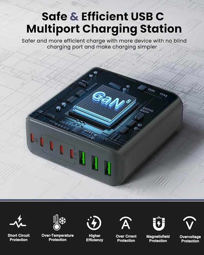 500W USB C Charger Block, 8-Port USB C Charging Station Fast Charging PD 120W - Image 5