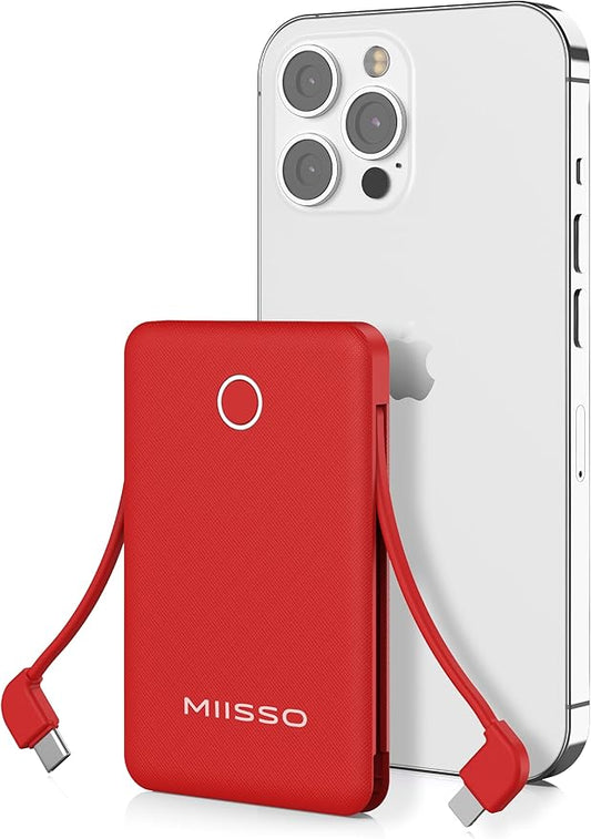 miisso 6000mah Ultra Slim Built in Cables Power Bank, Card Size Built in USB C by MIISSO