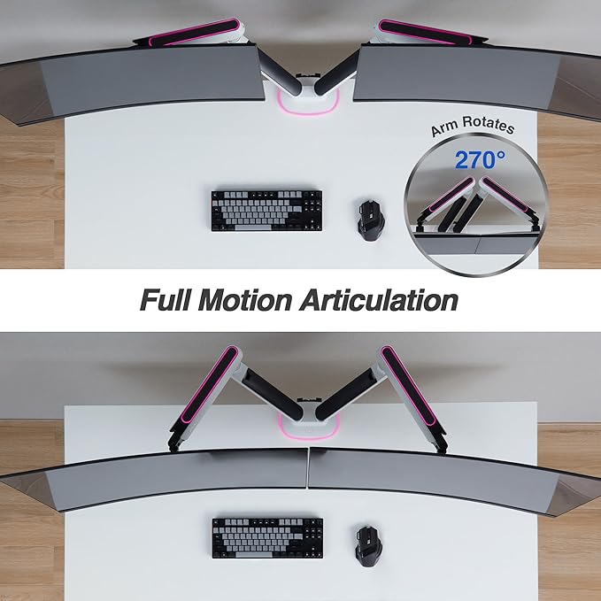 AVLT Dual 27”-43” RGB Gaming Monitor Arm Desk Mount Built-in 20 Lighting Modes - Image 6